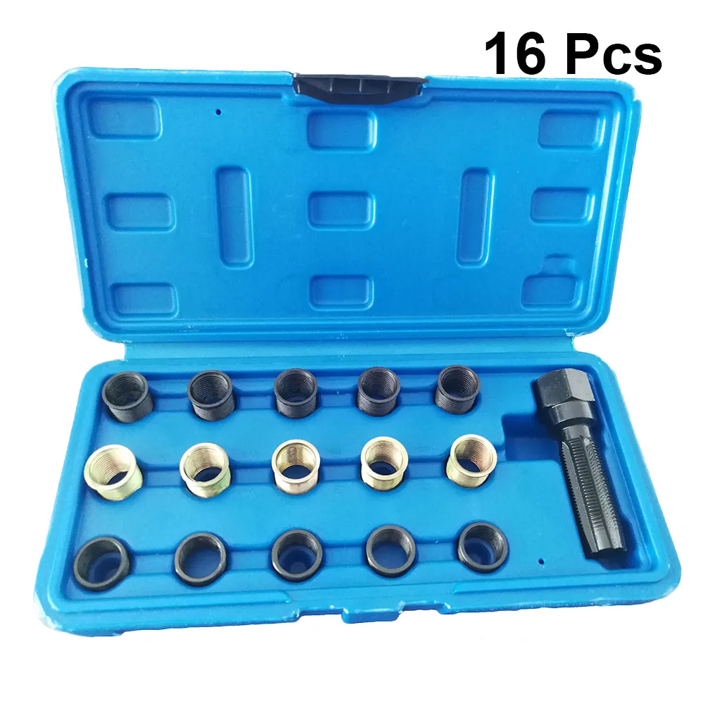 16pcs 14mm Spark Plug Rethread Kit Reamer Tap Thread Repair M14x1.25