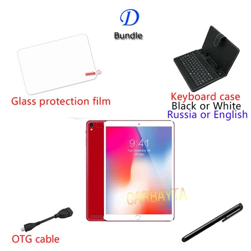 D 10-дюймовый планшетный ПК 3g Телефонный звонок Android 7,0 Wi-Fi Bluetooth, объемом памяти 4 Гб/64 ГБ Octa Core Dual SIM WPS gps ПК+ Защитная пленка на экран, чехол для клавиатуры - Комплект: D