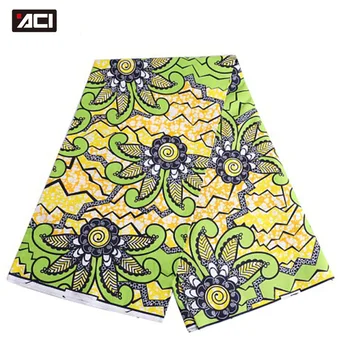 

ACI 2019 African Wax Fabrics 6 Yards Green Veritable Wax Block Print Fabric Tissu Africain Ankara Batik Fabric For Wedding Dress