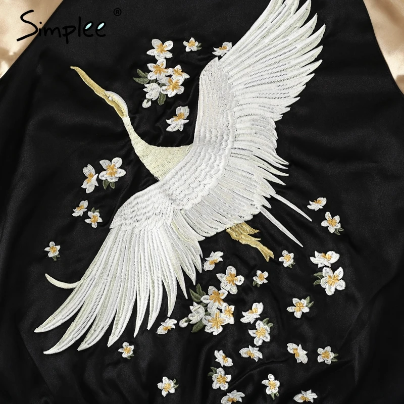 Simplee Vintage embroidery basic jacket coat Autumn 2018 street satin bomber jacket Women reversible baseball jackets sukajan