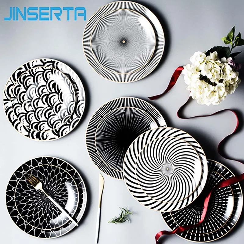 

JINSERTA Geometry Ceramic 10 inch Dinner Plate Dish 8 inch Dessert Plates Snack Plates Decoration Tableware Dinner Set