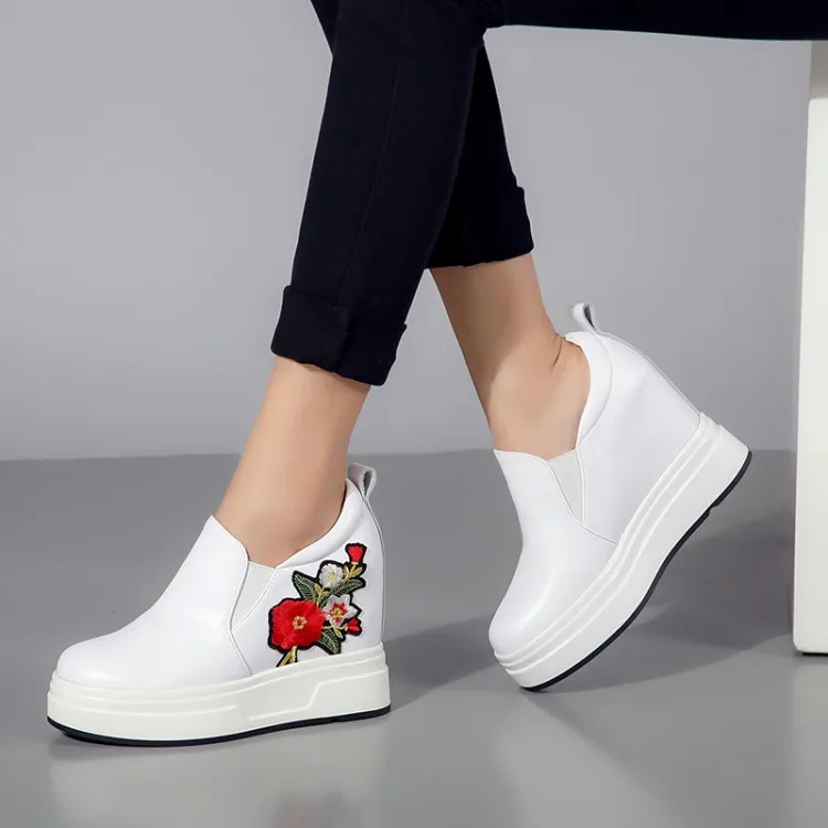 

Women Creepers Height Increasing Shoes Casual Slip On wedge pumps shoes platform sneakers Fashion Flower Footwear