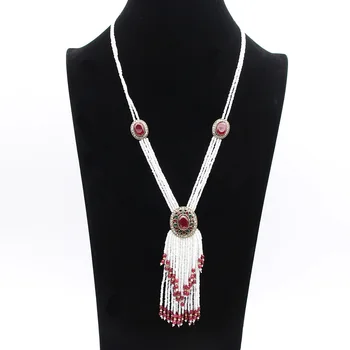 

Ethnic African Bead Necklace Resin Jewelry Turkish Beaded Tassels Necklace Retro Gold Round Pendant Evening Dress Bride Jewelry