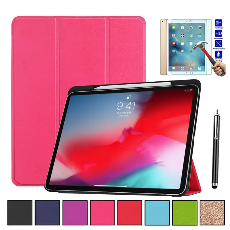 Кожаный чехол-подставка для Apple iPad Pro 11, A80, A2013, A1934, смарт, пробуждение, противоударный+ закаленное стекло с ручкой, Sytlus