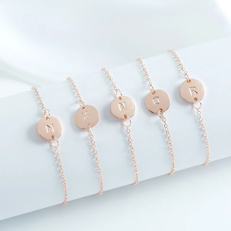 

Gold/Silver/Rosegold Color Letter Bracelet & Bangle For Women Disc Adjustable Charm Bracelets Jewelry Female Gift Pulseras Mujer