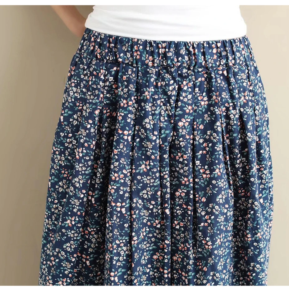 Женская юбка из хлопка, шикарная Милая модная весенне-летняя длинная юбка средней длины с эластичной резинкой на талии и принтом AZ39452523