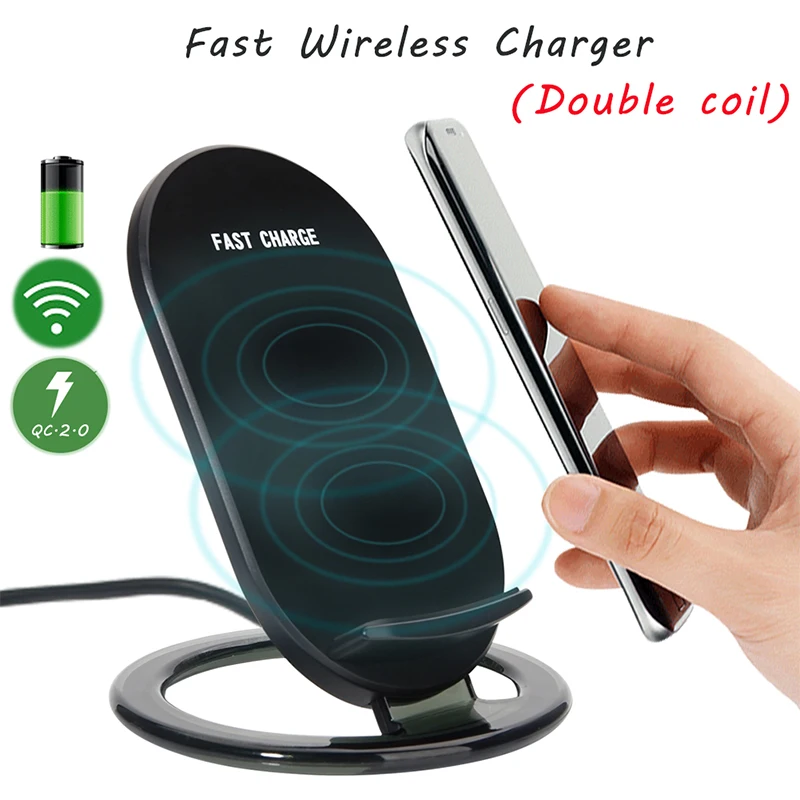 YFW Qi Fast Wireless Charger 2 Coils Charging Pad Stand