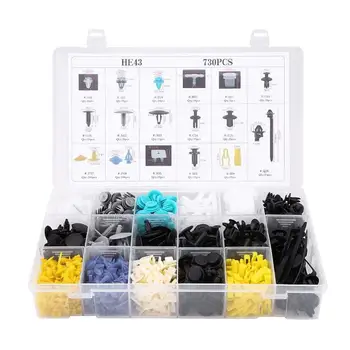 

730pcs 17 Sizes Universal HE43 Car Body Rivet Push Type Retainers Push Pin Clip Rivet Trim Bumper Fixed Clamp Auto Plastic Rivet