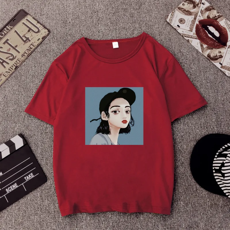

2019 Summer Portrait Loose Women's Printed Shirt Harajuku Bf Wind Short-sleeved T-shirt Female Large Size T-shirt Top