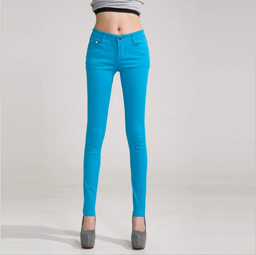 

2018 new arrival Spring Autumn women cotton elastic jeans white pencil pants colorful candy color casual pants lady trousers