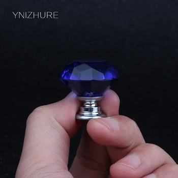 

30mm 10PCS Crystal Blue Diamond Cabinet Kitchen handles for interior doors furniture Glass door Drawer handle cabinet knobs DIY