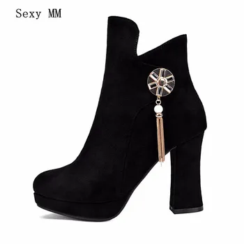 

Spring Autumn Women Ankle Boots Thick High Heels Platform Woman Short Boots Shoes High Quality Plus Size 34-40 41 42 43 botas