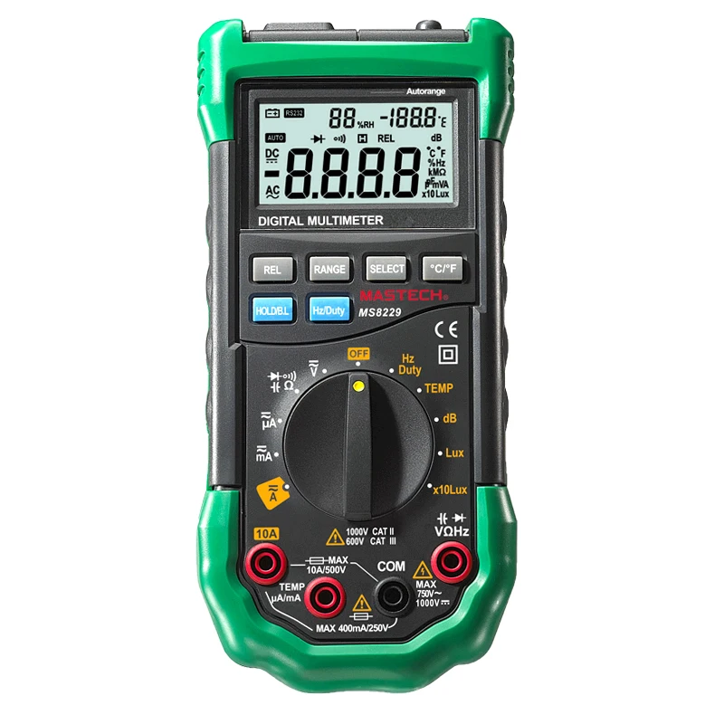 

Mastech MS8229 Auto-Range Digital Multimeter With Multi-function Lux Sound Level Temperature Humidity Tester Meter