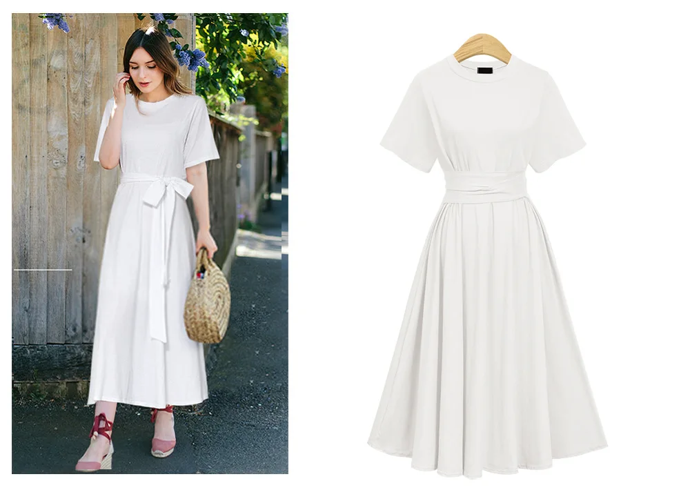 2018 new woman Large size waist short sleeve dress | Женская одежда