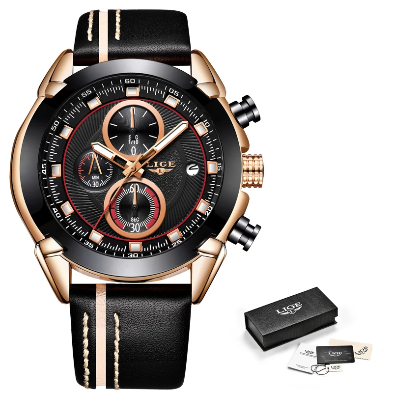Relogio Masculino 2019 LIGE Watch Men Fashion Top Brand Luxury Quartz Wristwatch Man Casual Leather Waterproof Sport Chronograph