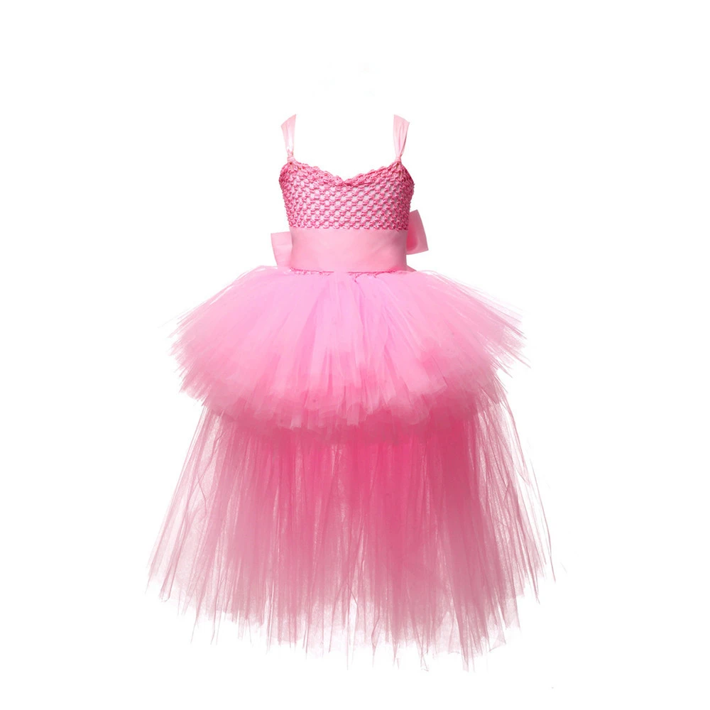 Girls Tutu Dress Tulle V-neck Train Evening Birthday Party Dress Ball Gown Halloween Costume 1-14YY