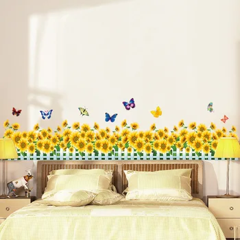 

Sunflower Fences Skirting Wall Stickers Living room Bedroom Wall Decals Art Home Decor Colorful Butterfly Vinyl Wallpaper dc42