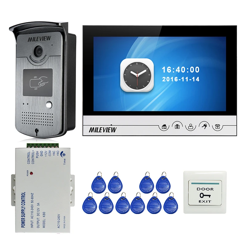 

Free Shipping 9" Color Screen UI Display Video Door Phone Intercom Recording System + RFID Access Doorbell Camera + POWER 8G TF