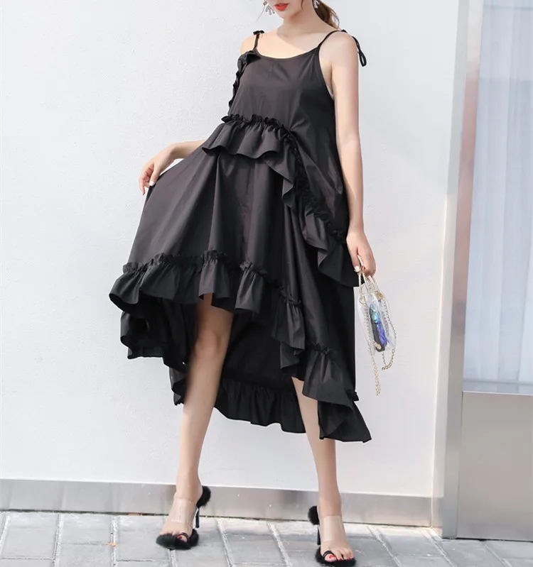 

New 2019 European Station 2018 New Women's Dresses Irregular robe ruffles dress Multi-level Lotus Leaf Sleeveless vestido
