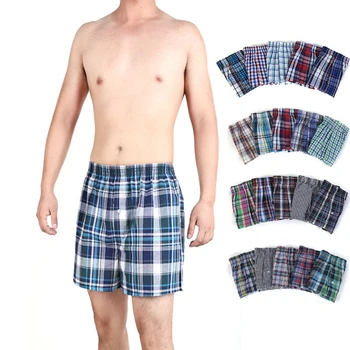 

Men Boxers Plaid Underpants Cotton Shorts Fashion Loose Elastic Waist Panties Male High Quality Breathable Soft Cotton Underwear