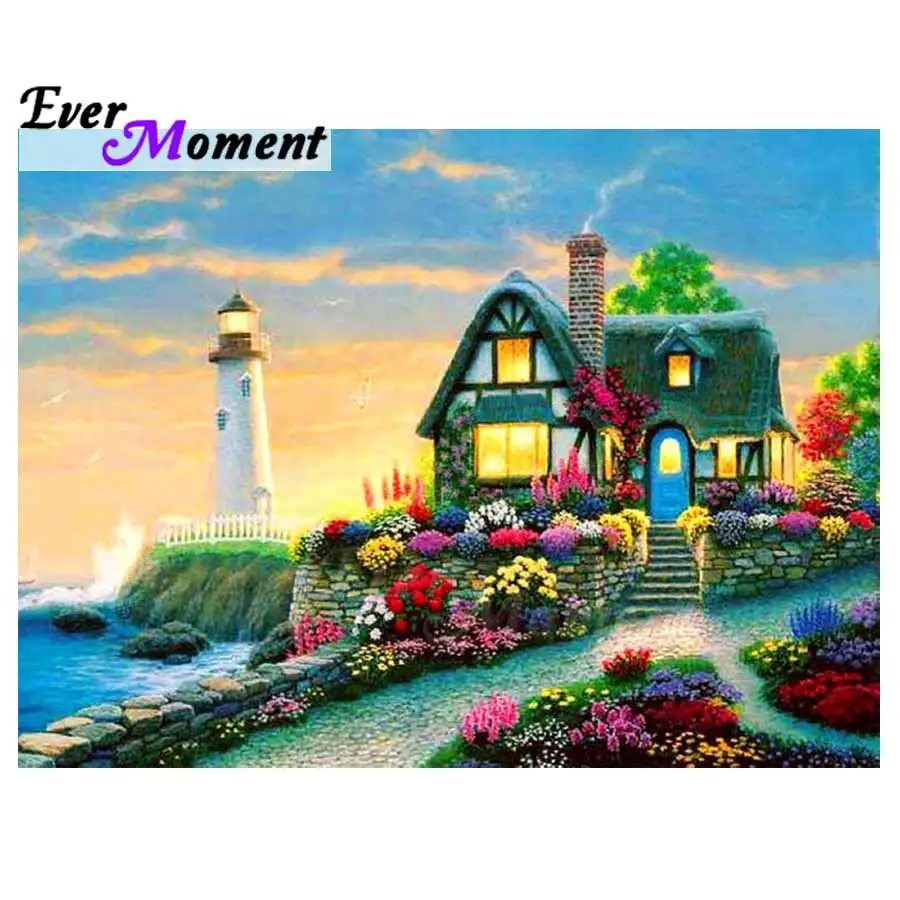 

Ever Moment Diamond Painting Handmade Full Square Drill House Flower Mosaic Picture Of Rhinestone Diamond Embroidery 3F407