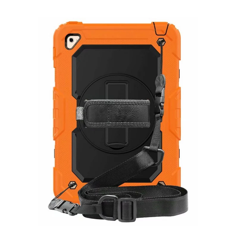 Orange 360 чехол, вращающийся на 360 градусов для iPad mini 5 mini 4 Tablet Kids противоударный силиконовый Жесткий чехол с ремешком на шею и ремешком на руку - Цвет: Orange