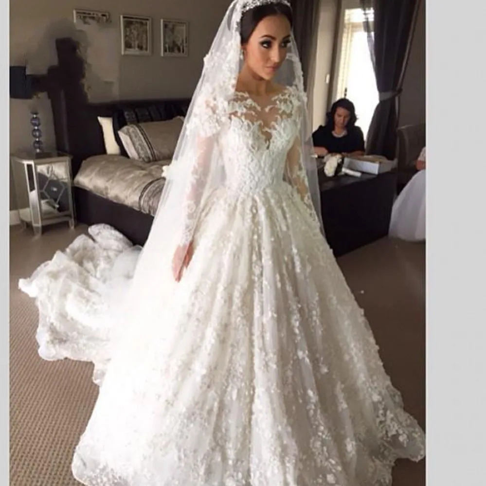 Luxury Ball Gown Wedding Dress 2016 Long Sleeves Arabic Wedding Gowns ...