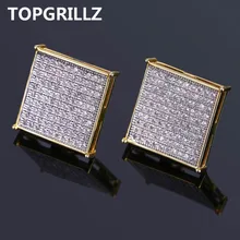 TOPGRILLZ хип хоп мужские шикарные ювелирные серьги золотого цвета Iced Out Micro Pave Cubic Zircon Lab D серьги-гвоздики с закручивающаяся задняя часть