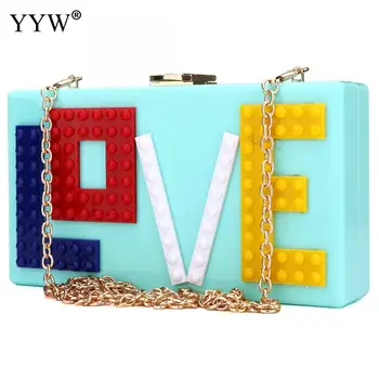 

dropship white Acrylic phone Clutch Bag love Evening Party purse and handbags for women PVC wedding bride purse with chain