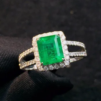 

Fine Jewelry Real Pure 18K White Gold 100% Natural Emerald Gemstone 1.5ct Diamond Female's Wedding Rings for Women's Fine Rings