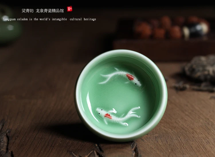 Китайский Longquan Celadon фарфоровые чайные чашки чайный горшок Золотая Рыба чашка чая, кружка 60 мл китайский чайный сервиз кракле чайный сервиз Прямая поставка