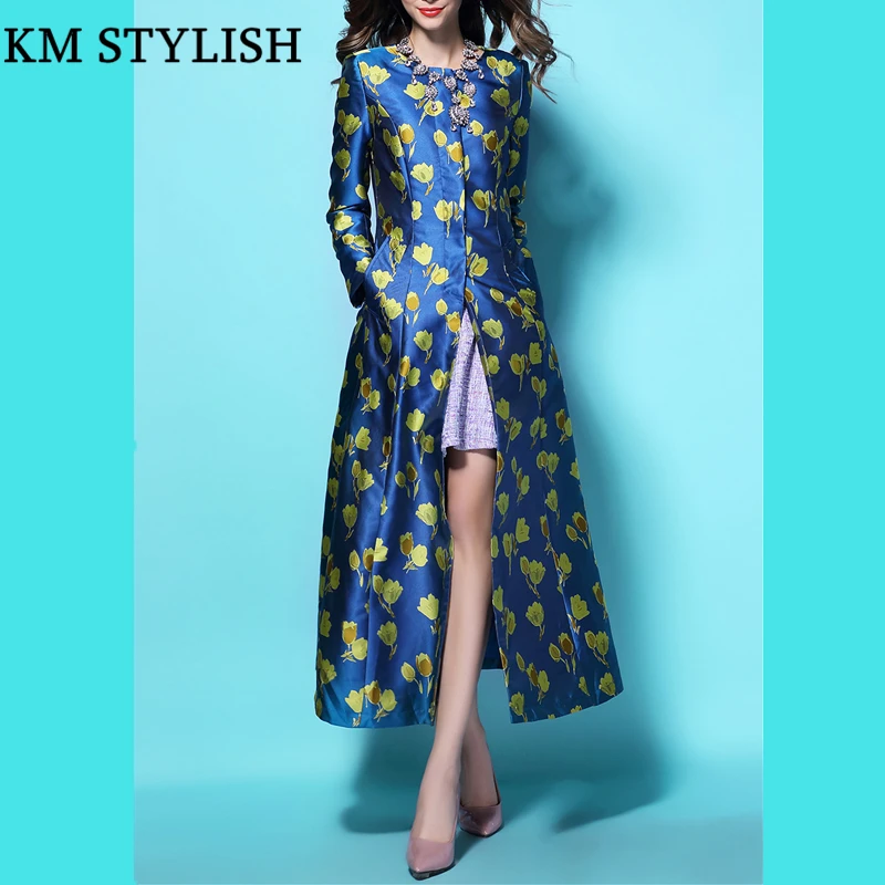 Sur Et Impression D'o cou Mode De Luxe Le Tranchée Printemps Automne Ol Multi Long Genou Clair Très Dames Lune Élégant Jacquard w7tF0F
