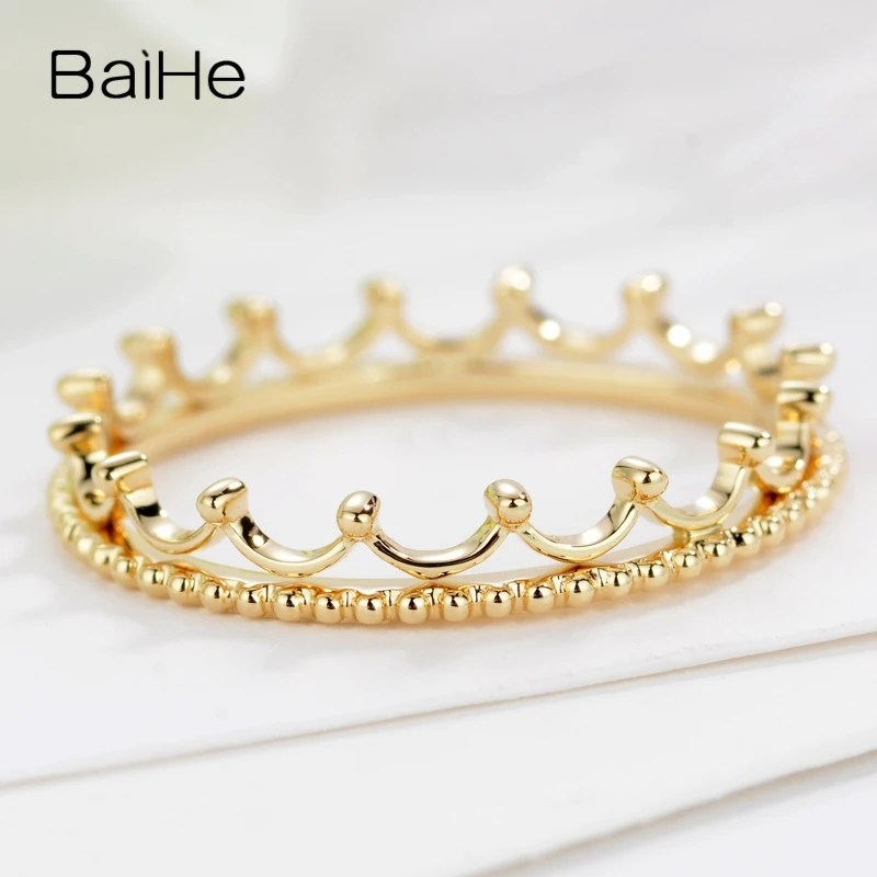 Baihe Real Solid 14K Yellow Gold Wedding Crown Ring Women Trendy Everyday Wear Fine Jewelry Making Anel Da Coroa Anillo Corona