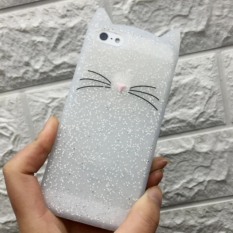 For iPhone 5 5S SE Case 3D Cute Cartoon Animal Beard Glitter Cat Ear Phone Cases For iPhone X 6 6S 7 8 Plus Silicon Soft TPU (14)