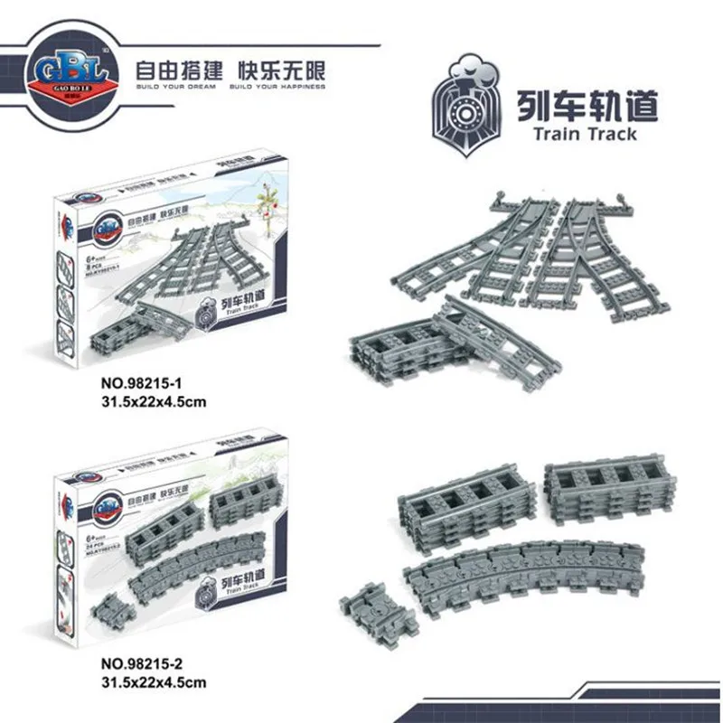 Legoings City Trains Flexible Track Rail Crossing Straight Curved Rails Building Blocks Train Parts Bricks Toys for Children