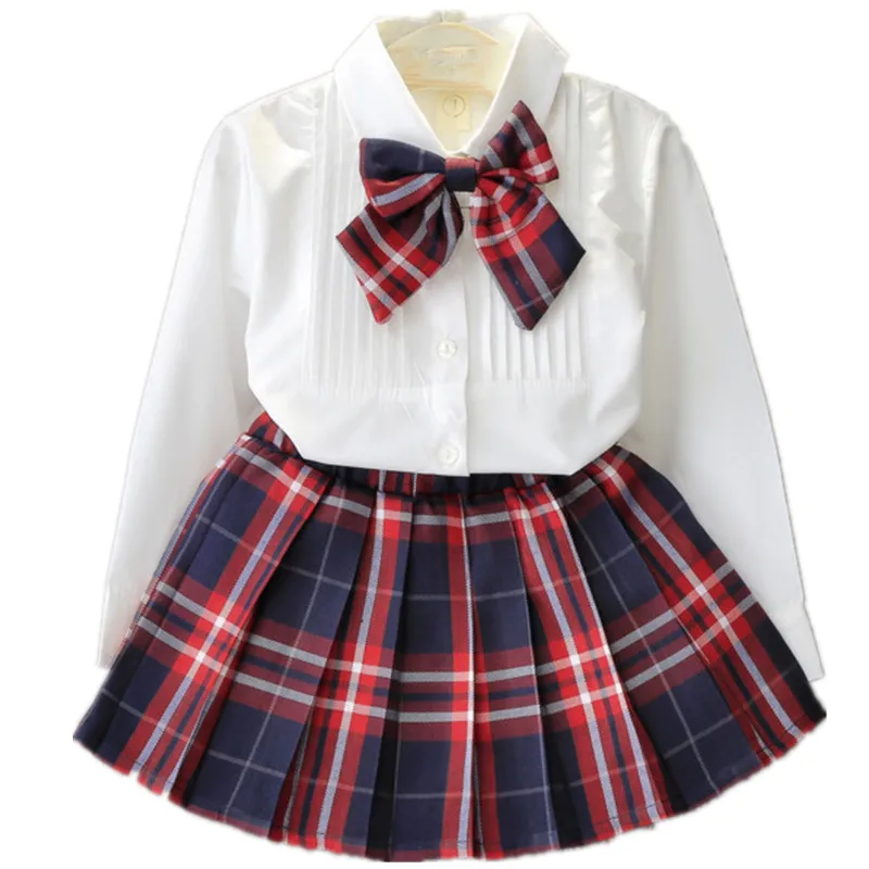 3 قطع Preppy نمط الفتيات الدعاوى الخريف الاطفال الطفل فتاة الملابس الفتيات الملابس مجموعات طويلة الأكمام + شبكة تنورة + bowknot الفتيات الاطفال مجمو...