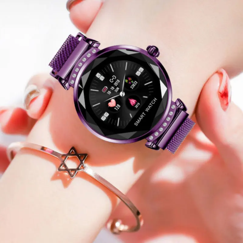  Newest Fashion H2 Smart Watch Women 3D Diamond Glass Heart Rate Blood Pressure Sleep Monitor Best G - 33036022258