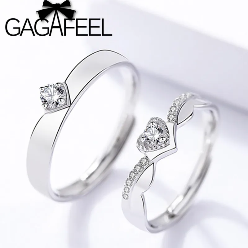 GAGAFEEL натуральная 925 пробы парные серебряные кольца романтический кольцо для помолвки с сердцем для Для женщин Для мужчин со стразами
