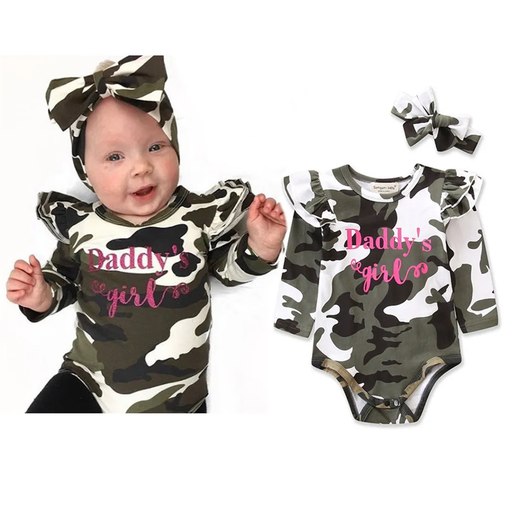 2pcs Newborn Fashion Summer Baby Girls Baby Camouflage Ruffled