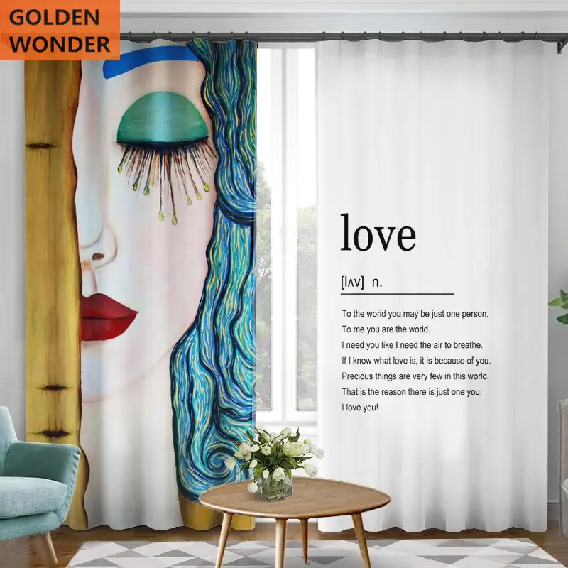 

Abstract Pattern Beautiful Girl Curtains For Living Room Door Window Drapes Long Fabric Environmentally Friendly Cloth