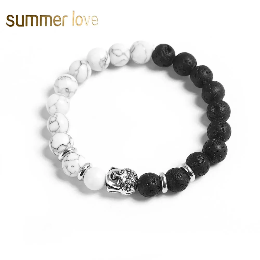 

Summer love New 8mm Black Lava Beaded Bracelets Balance Antique Silver Color Buddha Charm Bracelet Gifts Yoga Prayer Jewelry