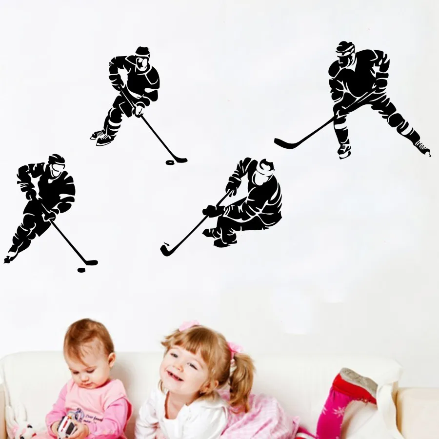 4 movable hockey player vinyl wall stickers home Sports Art Mural wall