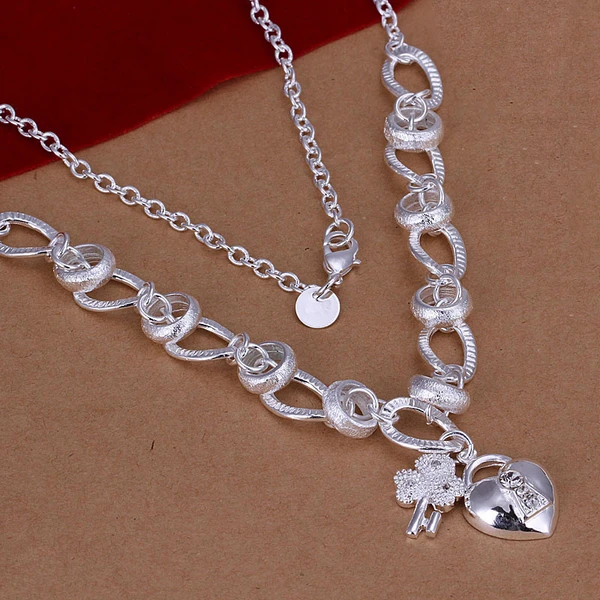 

2015 new arrived 925 sterling silver jewelry crystal stone with heart lock key pendant necklace for women jewerly wholesale