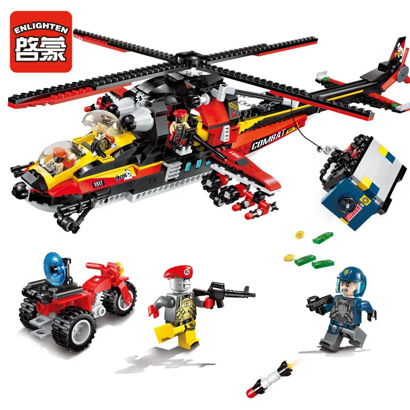Просвещения Building Block полиции города Ghost Recon модель вертолета 5 фигурок 654 шт. MOC образования кирпич игрушка мальчик подарок- без коробки