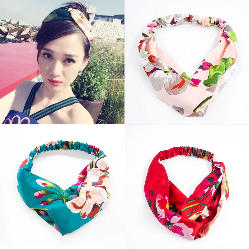 

1PC Summer Bohemian Hair Bands for Party Festival Decorations Print Headbands Retro Cross Turban Bandage Hair Headwrap 4 Types