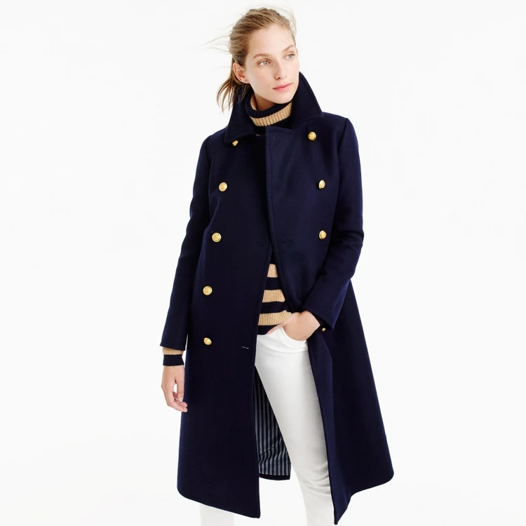 

UK Manteau femme 2018 Autumn Winter Women Navy Notched Double breasted Woolen Long coat Classic Slim Overcoat abrigos mujer