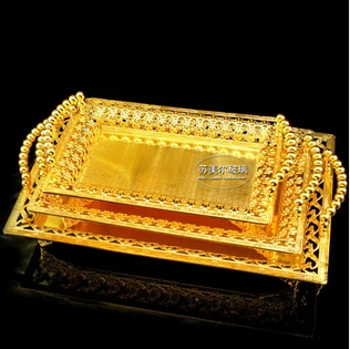 rectangle metal serving tray storage plate bandeja decorativa for wedding hotel restaurant event gold large trays