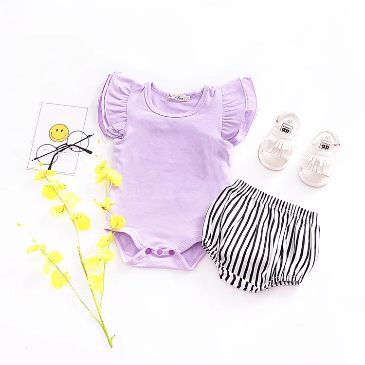 Для новорожденных одежда с длинным рукавом для маленьких девочек с рюшами; хлопковый комбинезон для новорожденных, Детская Униформа-комбинезон летний трико - Цвет: purple