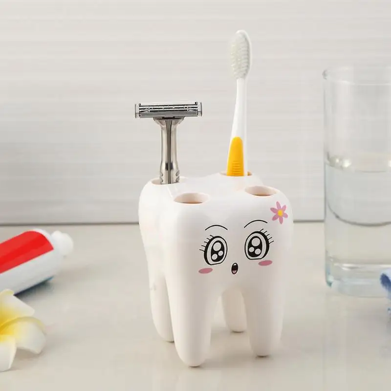 

Cartoon Teeth Shape 4 Holes Toothbrush Holder Stand Brush Rack Tooth Brush Shelf Shaving Razor Storage Holder for Bathroom