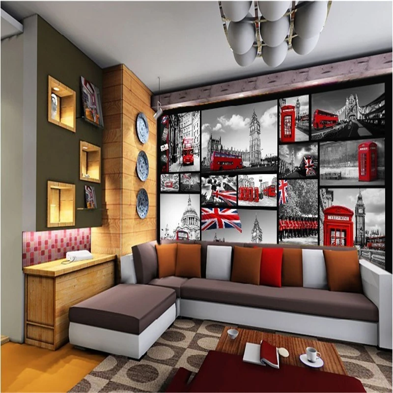 

beibehang mural wallpaper Retro Grey Red Bar KTV leisure personalized Wallpaper British Art 3d photo wallpaper for walls